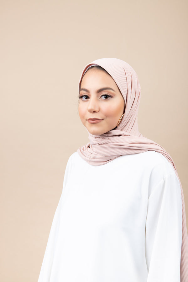 Hijab jersey côtelé - Rose poudré