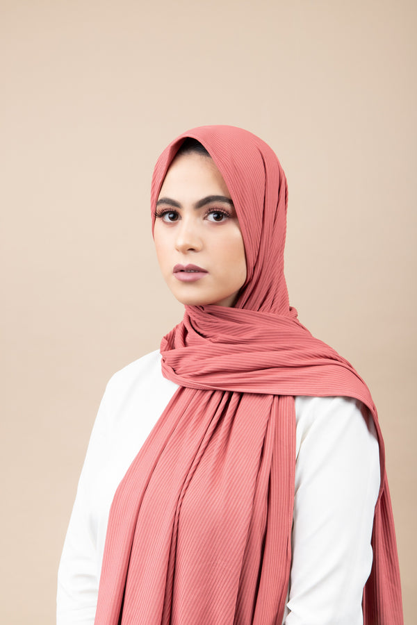 Hijab jersey côtelé - Vieux rose