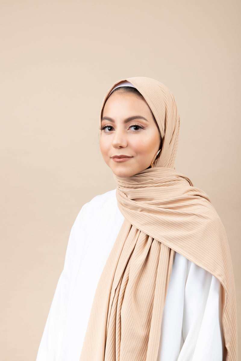 Hijab jersey côtelé - Beige sable