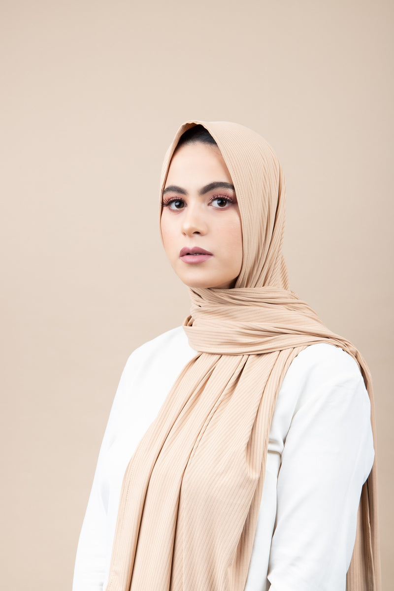 Hijab jersey côtelé - Beige sable