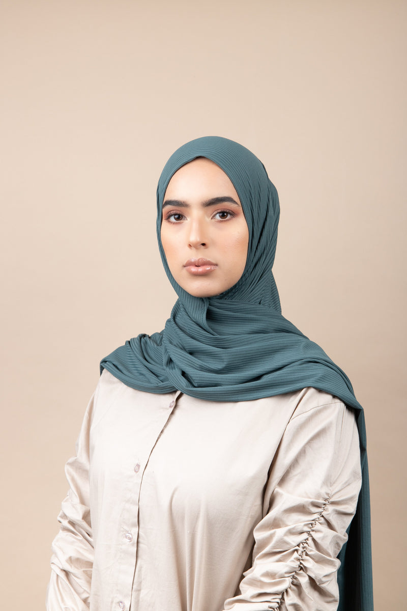 Hijab jersey côtelé - Bleu sarcelle