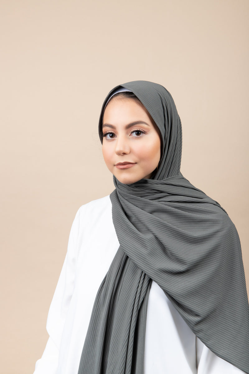 Hijab jersey côtelé - Vert de Gris